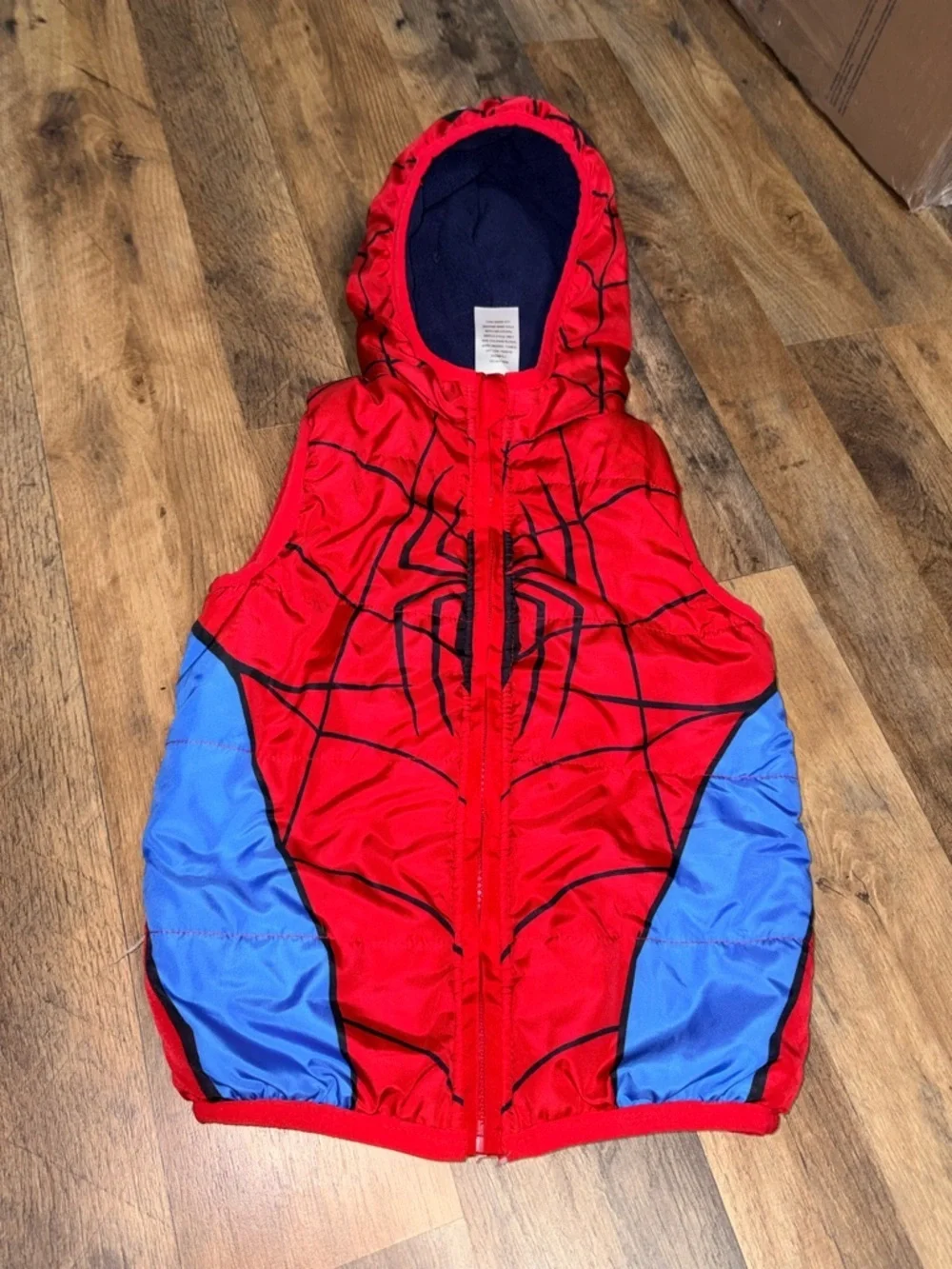 Marvel Spider-Man Boys Puffer Vest Size 5 Red Blue Hooded Superhero Jacket
